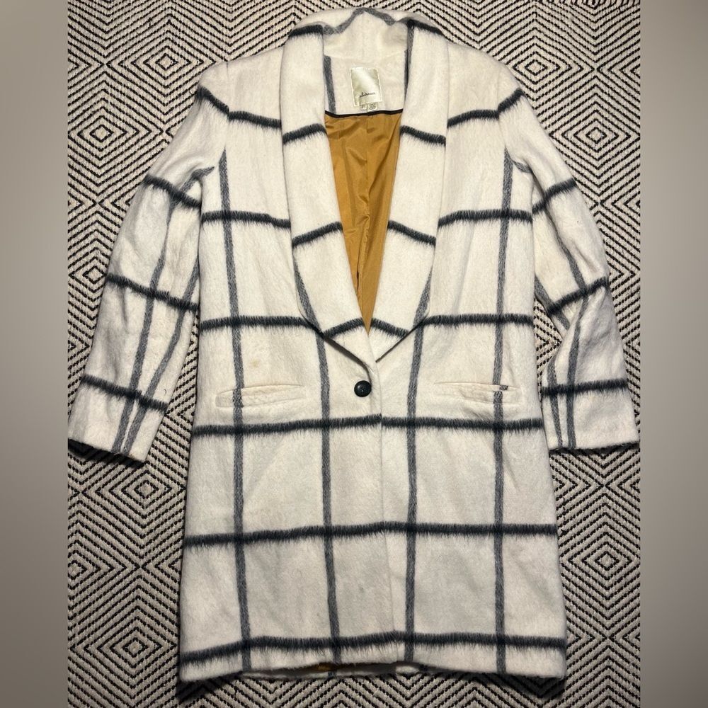 Elevenses Anthropologie Checkered Wool Coat Size US4 Womens